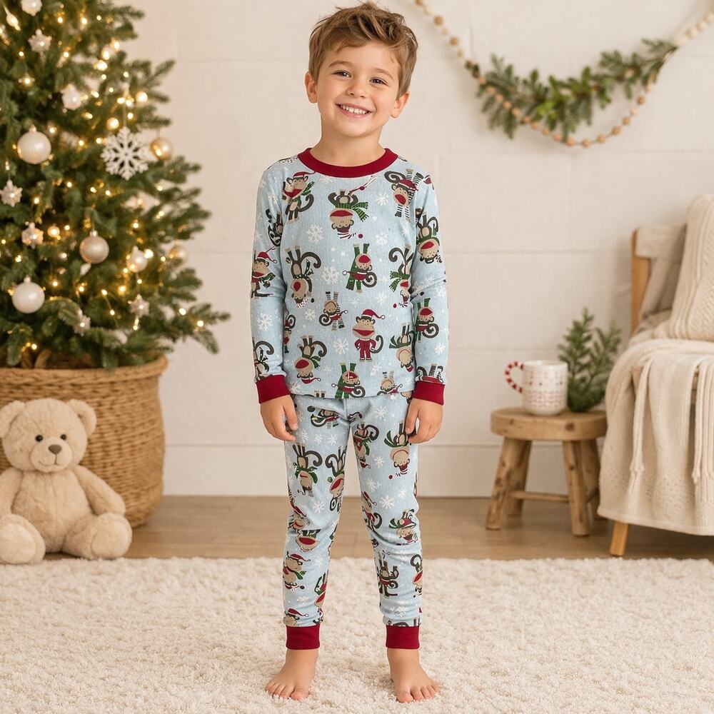 Hanna Andersson Gray Blue Monkey 2 piece Pajamas 120 6/7y